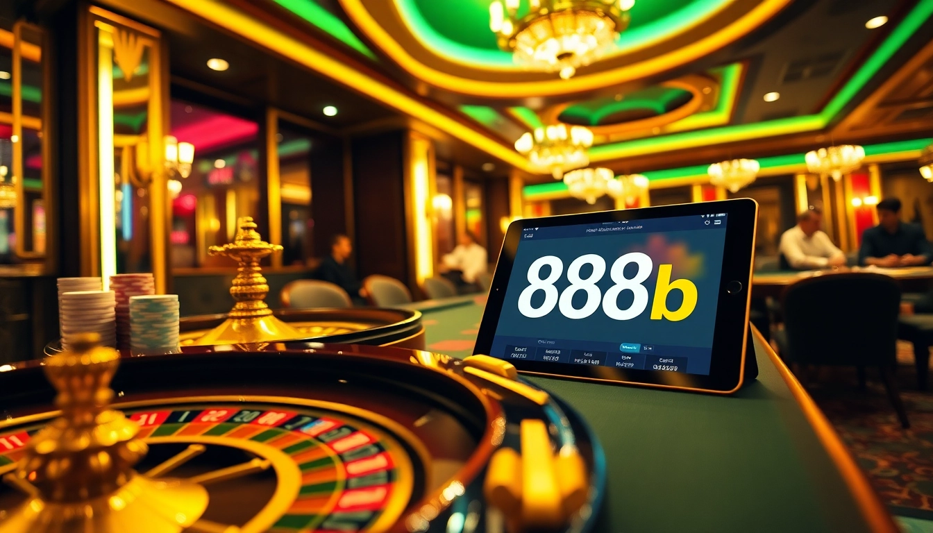 Players enjoying high-stakes poker at a casino table featuring 888b online gambling interface.