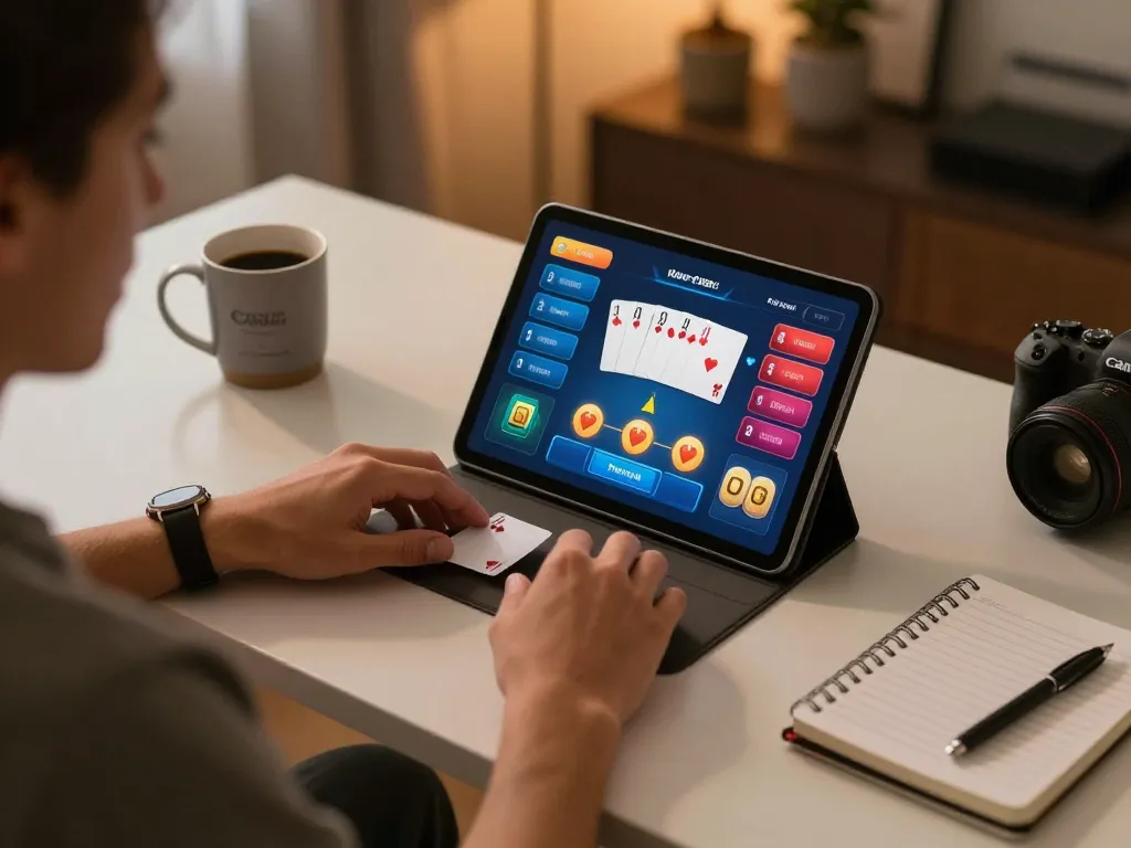 Experience online poker action with 78winvina on a tablet showcasing winning hands and strategic gameplay