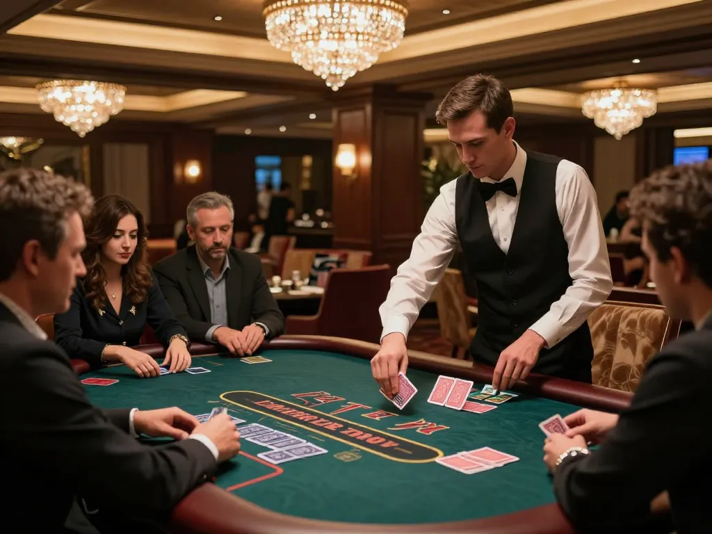Players enjoy a thrilling blackjack game at okking1 casino with an upscale ambiance
