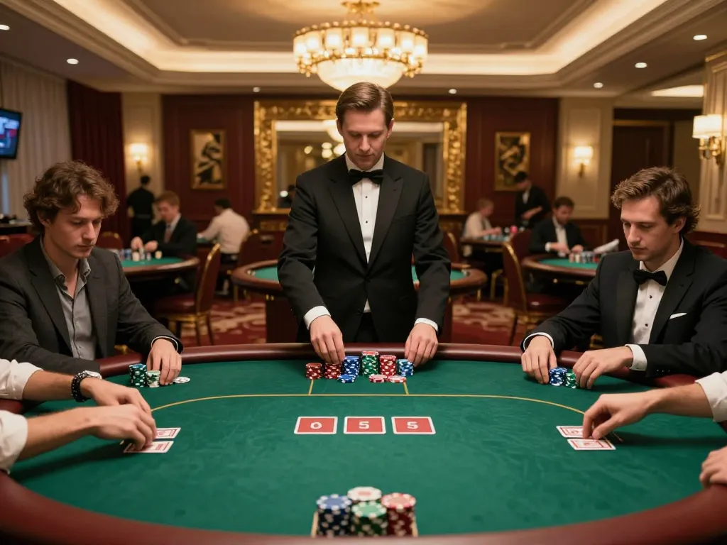 Experience the excitement of strategic poker gameplay at the exclusive 79 king VIP table in a luxurious casino.