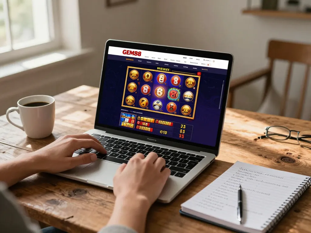 Engaging online gameplay on GEM88 platform with vibrant slot games and cozy home setting