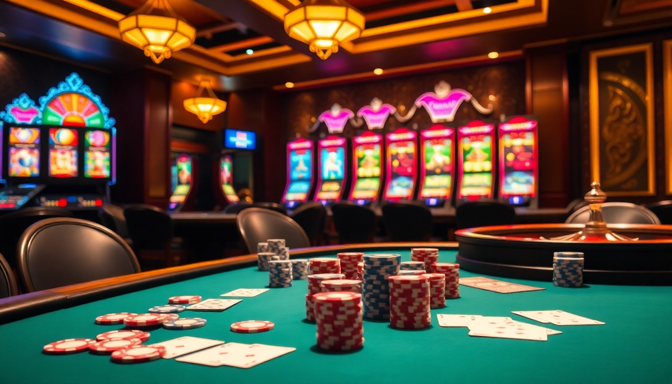 Experience the thrill of link vào OPEN88 at a vibrant casino table with poker chips and cards.