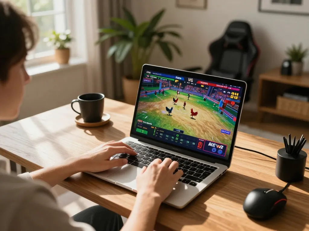 Daga live betting experience with a player engaged in online cockfighting from home.