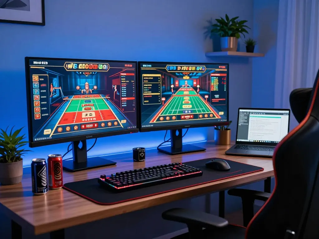 Say88 player engaged in an immersive online casino setup, showcasing a vibrant gaming environment.