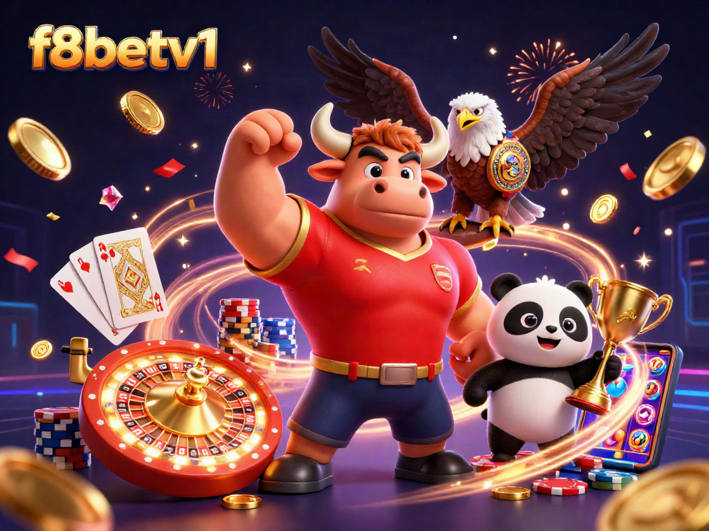 Experience winning moments with f8betv1 as the bull mascot celebrates amidst casino excitement.