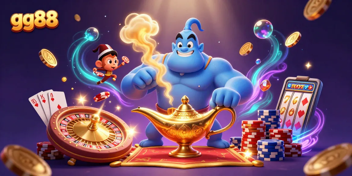 Experience thrilling gameplay at gg88 with a dynamic 3D casino illustration featuring iconic gaming elements.