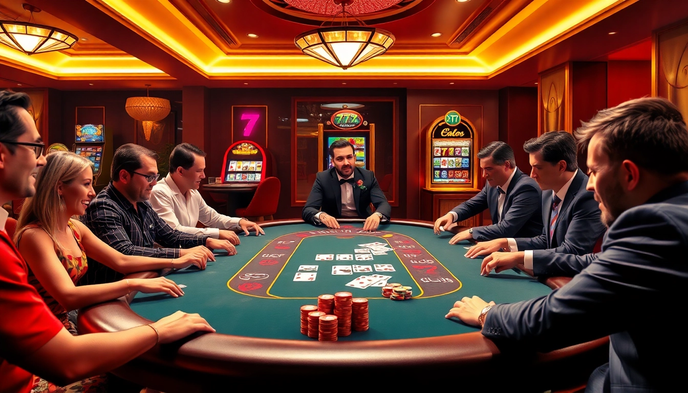 Players engage in a thrilling game at 777X ATQ poker table, showcasing strategy and excitement.