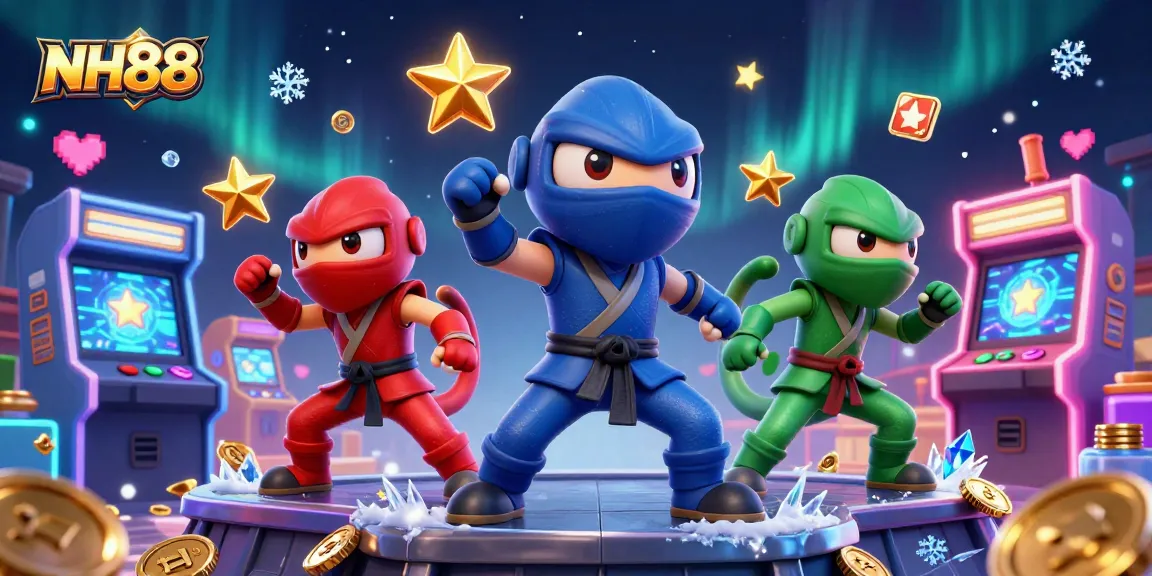 Engage with the vibrant NH88 casino scene featuring a chameleon ninja team in action.