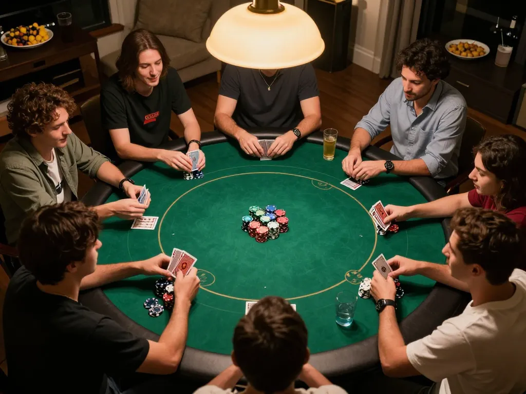 Players enjoying a lively poker game at home while using ee88’s strategies for better odds