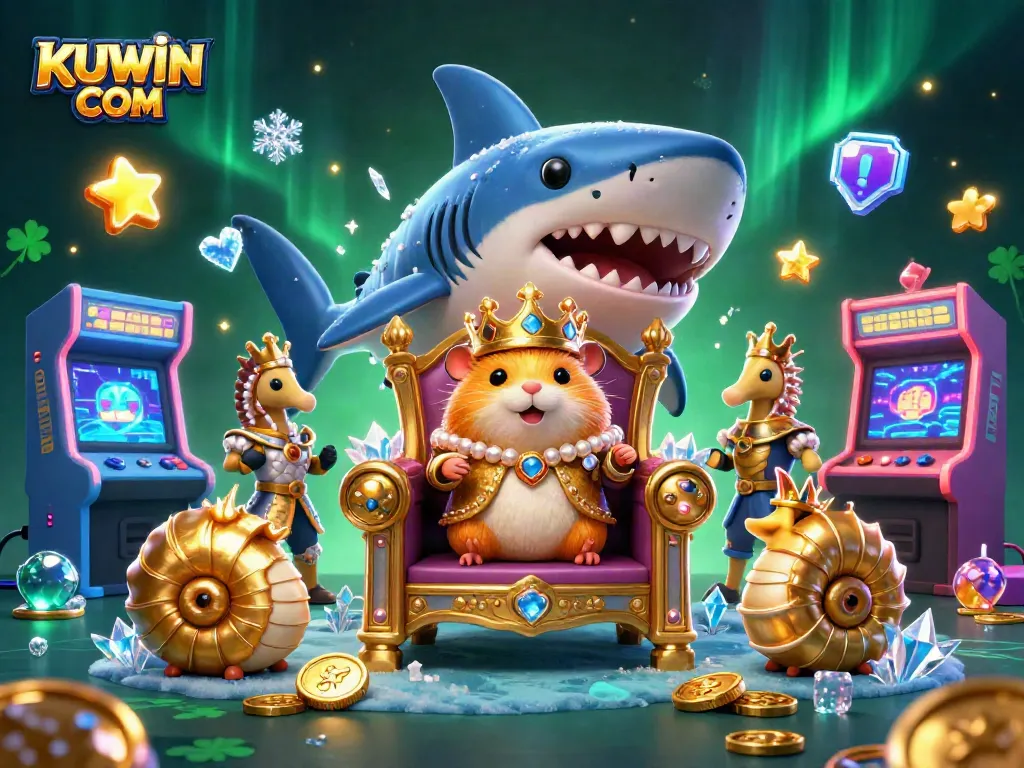 Engage in thrilling gameplay at KUWIN COM, featuring a vibrant casino scene with unique characters and elements.