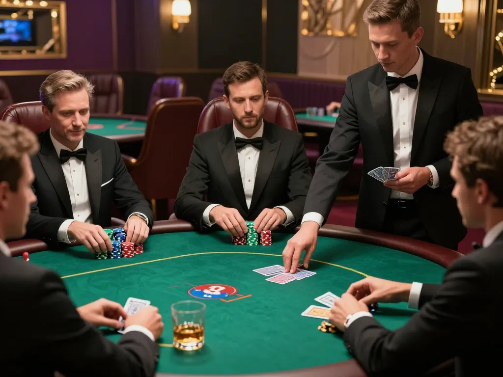 Players engaging in high-stakes poker game at Vin88's luxurious VIP room, showcasing strategic gameplay.