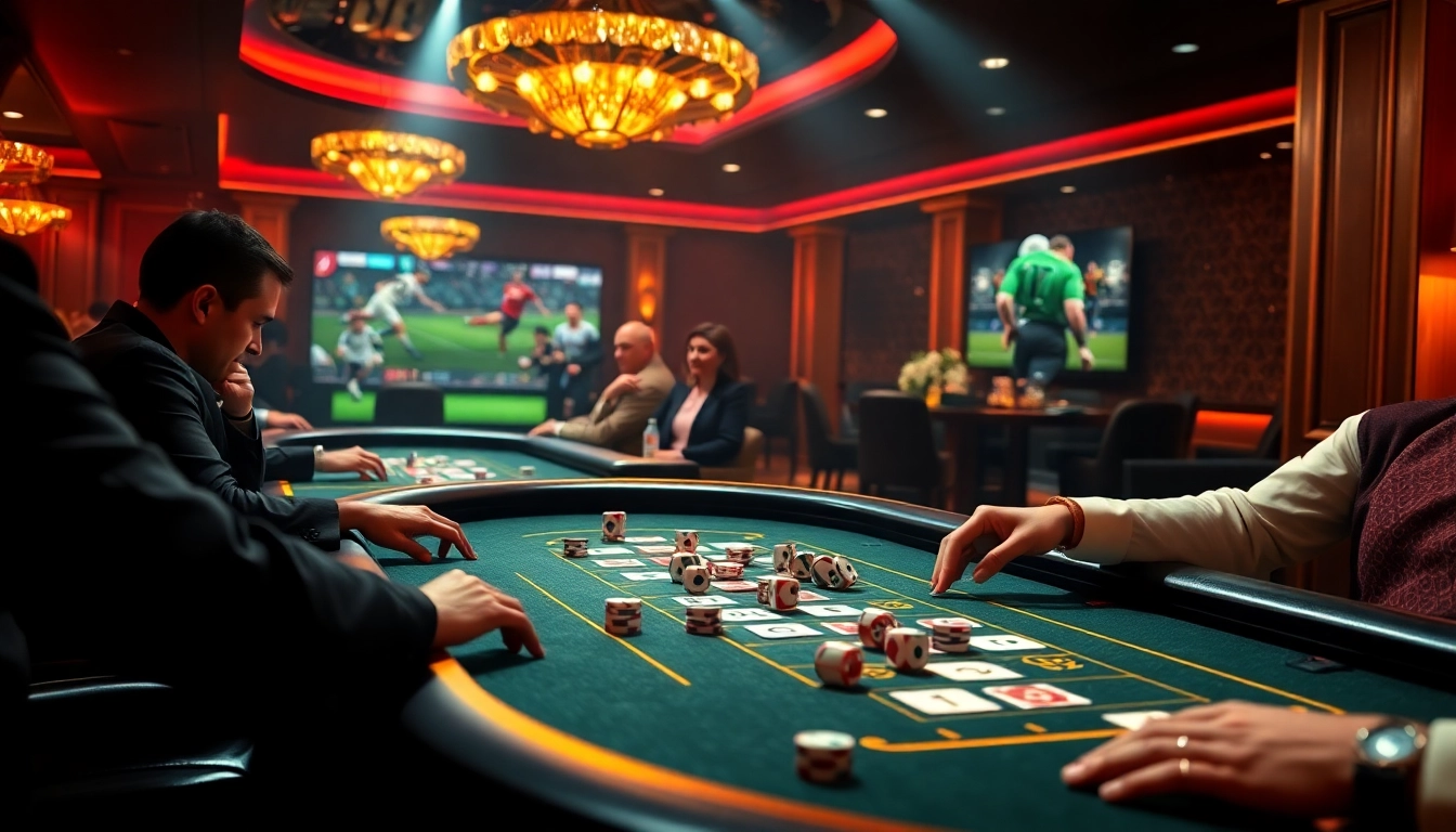 Lương Sơn TV bóng đá live broadcast action at a luxurious casino environment featuring poker tables.