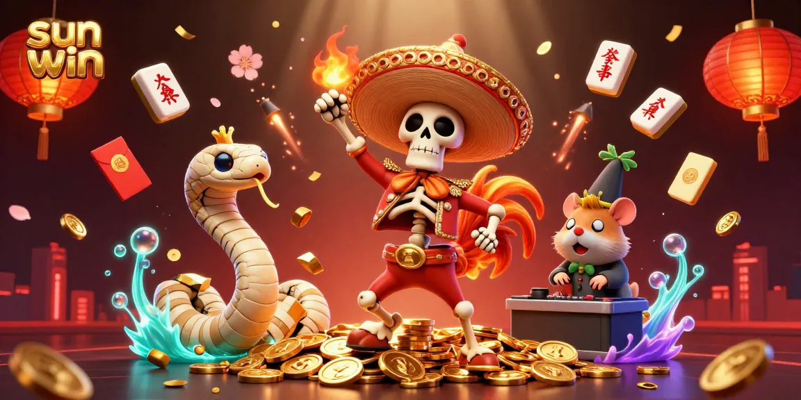Experience the thrill of gambling at sun win with 3D characters dancing on gold coins.