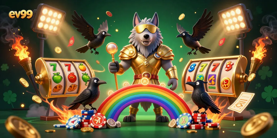 Spin the reels of ev99 where Odin and his ravens guard the casino treasures amid a vibrant backdrop.