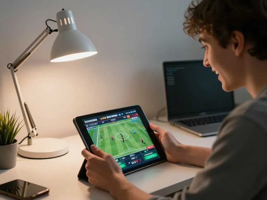Engaging live betting experience on a tablet while using qq88ae for sports wagering.