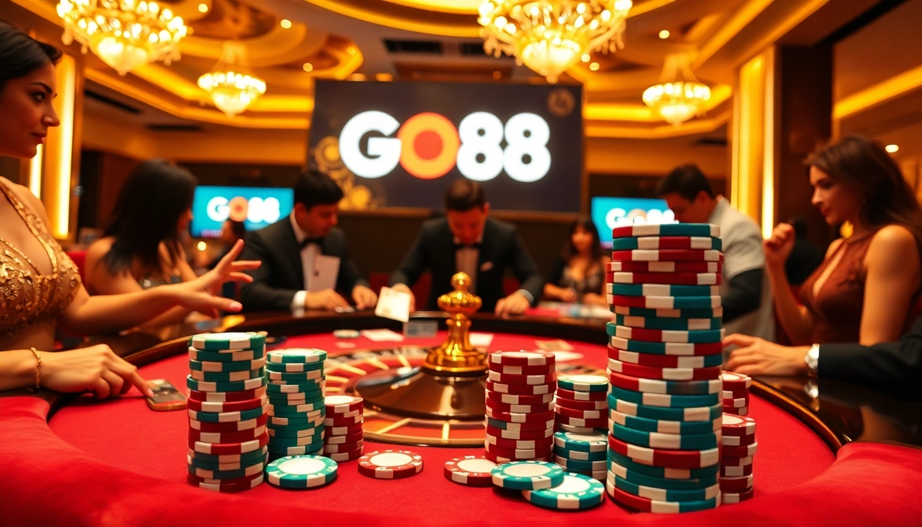 Players enjoy an exhilarating roulette game at the GO88 casino, capturing the thrill of gambling.