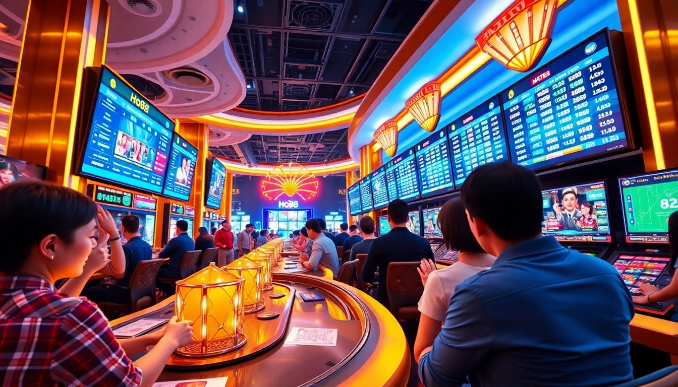 Experience the excitement of online gambling with Ho88, showcasing vibrant gaming elements and player engagement.