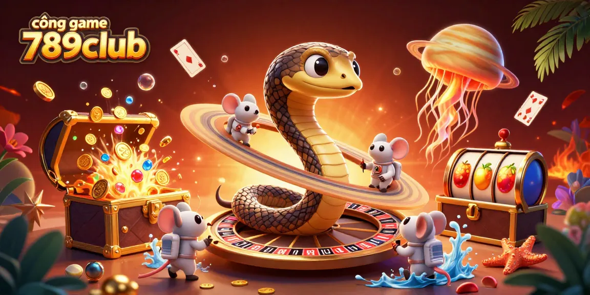 Experience cổng game 789club with exciting gaming action and vibrant visuals in this cosmic 3D illustration.