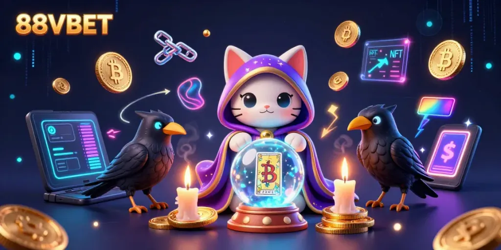 88VBET showcases vibrant casino characters, including a mystic cat and energetic elements, inspiring players.