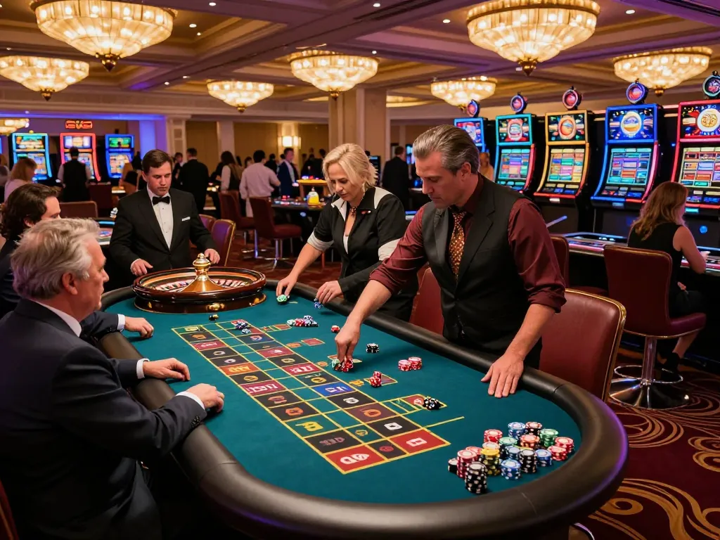Engaging scene of players betting at a vibrant roulette table in a luxurious casino, highlighting the excitement of Go8 gambling.