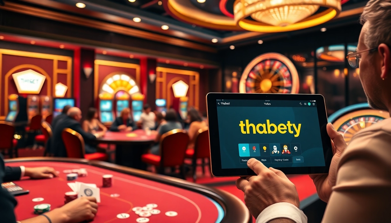 Experience the excitement of thabet.baby with players enjoying dynamic casino games in a luxurious environment.