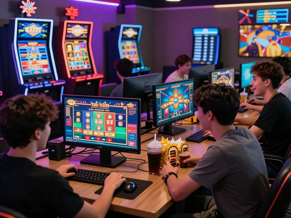Engaged gamers enjoying the rikvip online gaming experience with vibrant graphics and modern setups.