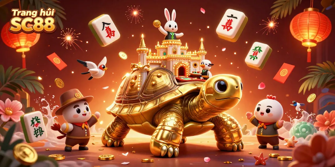 Experience the excitement of Trang chủ SC88 with a vibrant 3D casino scene featuring a golden tortoise and card dealer.
