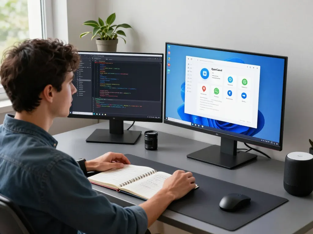 OpenClawd deployment setup in a modern home office environment with coding and productivity tools.