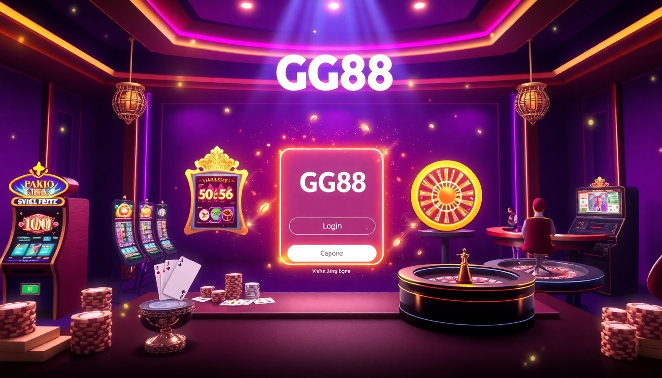 Engaging online gambling action at nhà cái gg88 with vibrant slot machines and poker tables.
