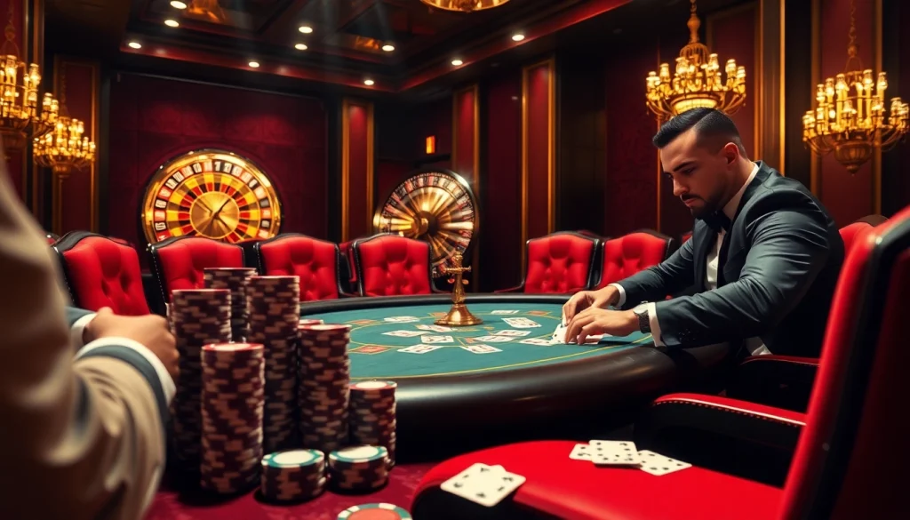 Experience the thrill of high-stakes poker at rikvip.gb.net, showcasing luxurious casino elements.