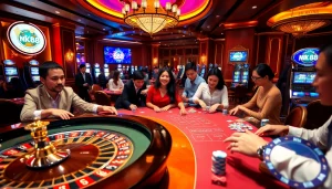 Experience the thrill of gambling at nk 88 with vibrant casino games and players enjoying their bets.