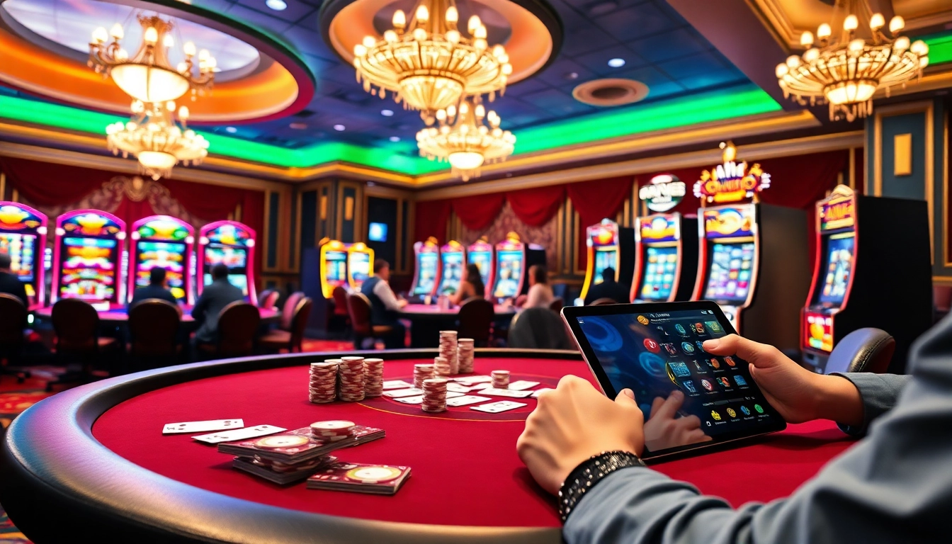 Rik vip players enjoying a thrilling poker game at an upscale casino table with vibrant decorations.